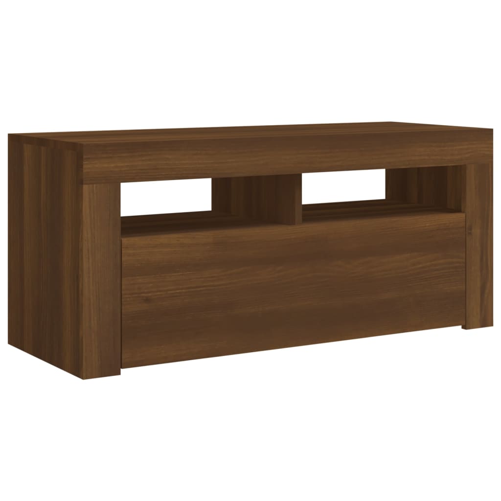 vidaXL TV Cabinet with LED Lights Brown Oak 90x35x40 cm