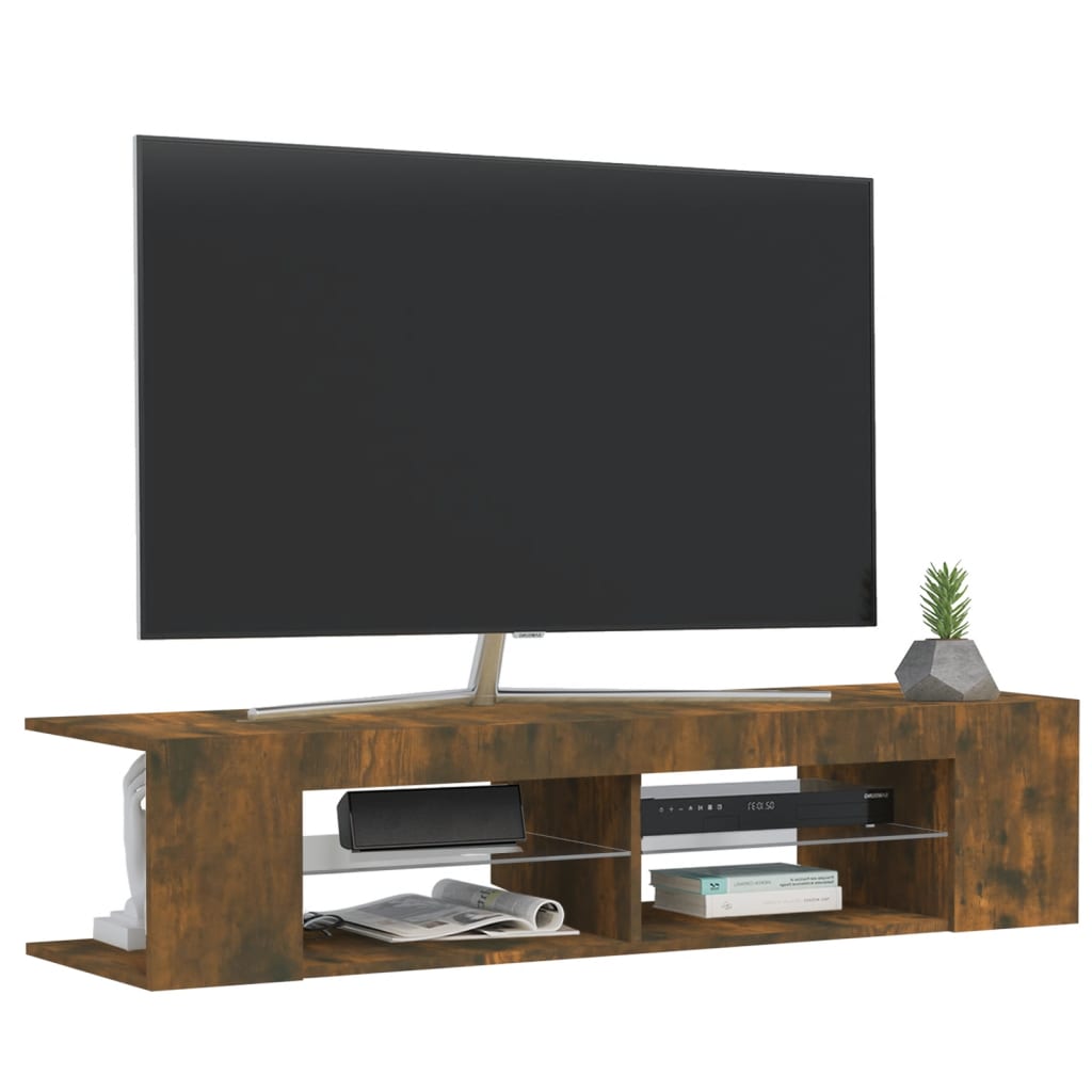 vidaXL TV Cabinet with LED Lights Smoked Oak 135x39x30 cm