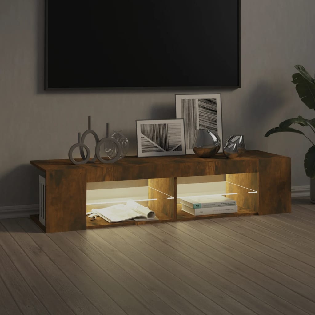 vidaXL TV Cabinet with LED Lights Smoked Oak 135x39x30 cm