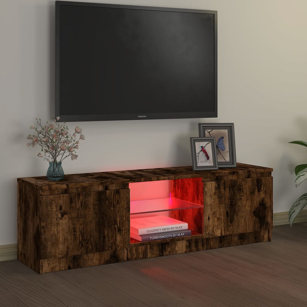 vidaXL TV Cabinet with LED Lights Smoked Oak 120x30x35.5 cm