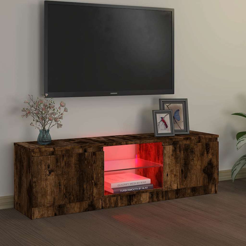 TV Cabinet with LED Lights Smoked Oak 120x30x36 cm