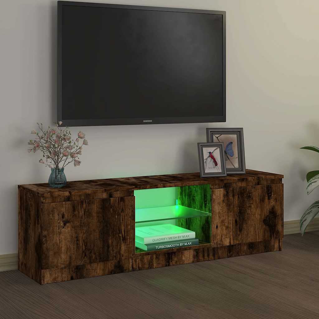 TV Cabinet with LED Lights Smoked Oak 120x30x36 cm
