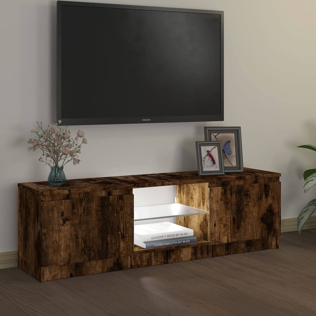 vidaXL TV Cabinet with LED Lights Smoked Oak 120x30x35.5 cm