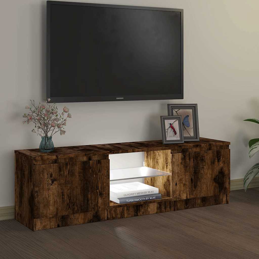 TV Cabinet with LED Lights Smoked Oak 120x30x36 cm