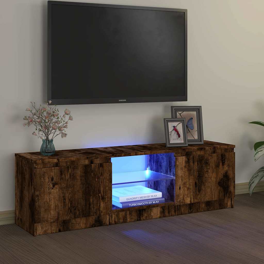 TV Cabinet with LED Lights Smoked Oak 120x30x36 cm