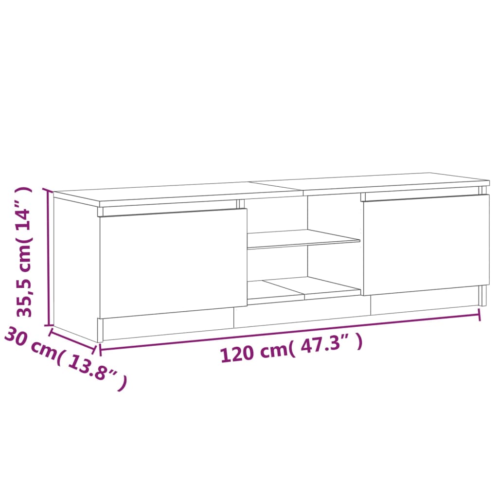 vidaXL TV Cabinet with LED Lights Brown Oak 120x30x35.5 cm