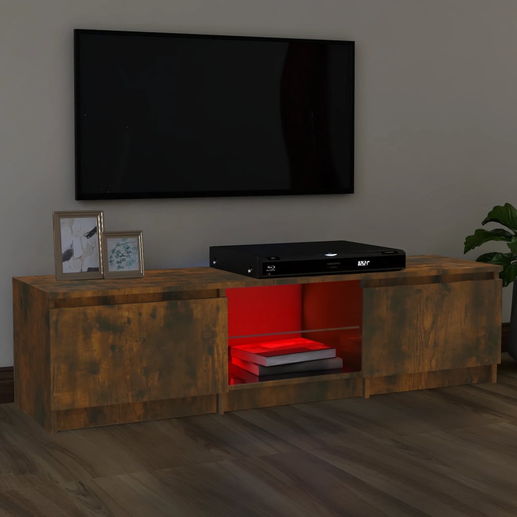 vidaXL TV Cabinet with LED Lights Smoked Oak 140x40x35.5 cm