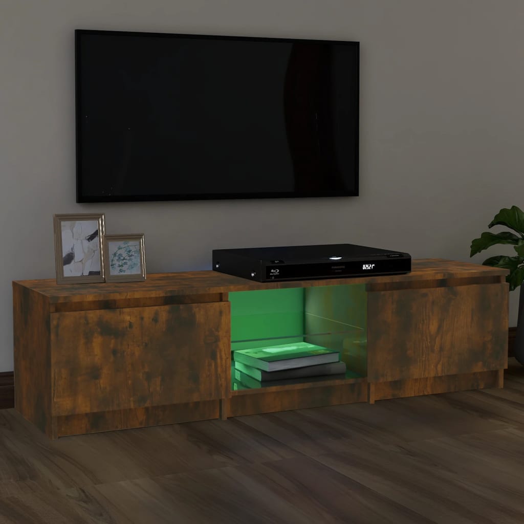 vidaXL TV Cabinet with LED Lights Smoked Oak 140x40x35.5 cm