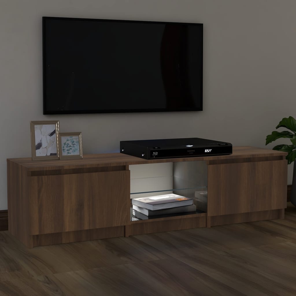 vidaXL TV Cabinet with LED Lights Brown Oak 140x40x35.5 cm