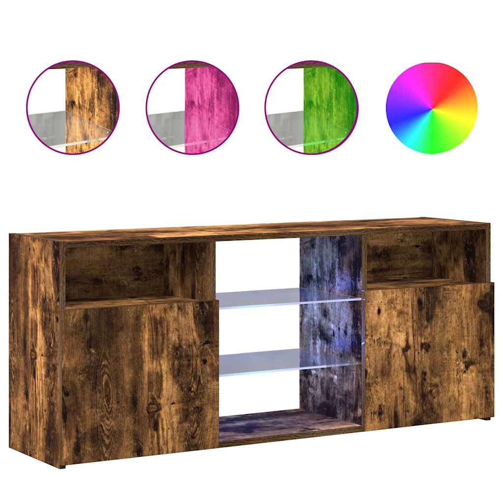 TV Cabinet with LED Lights Smoked Oak 120x30x50 cm