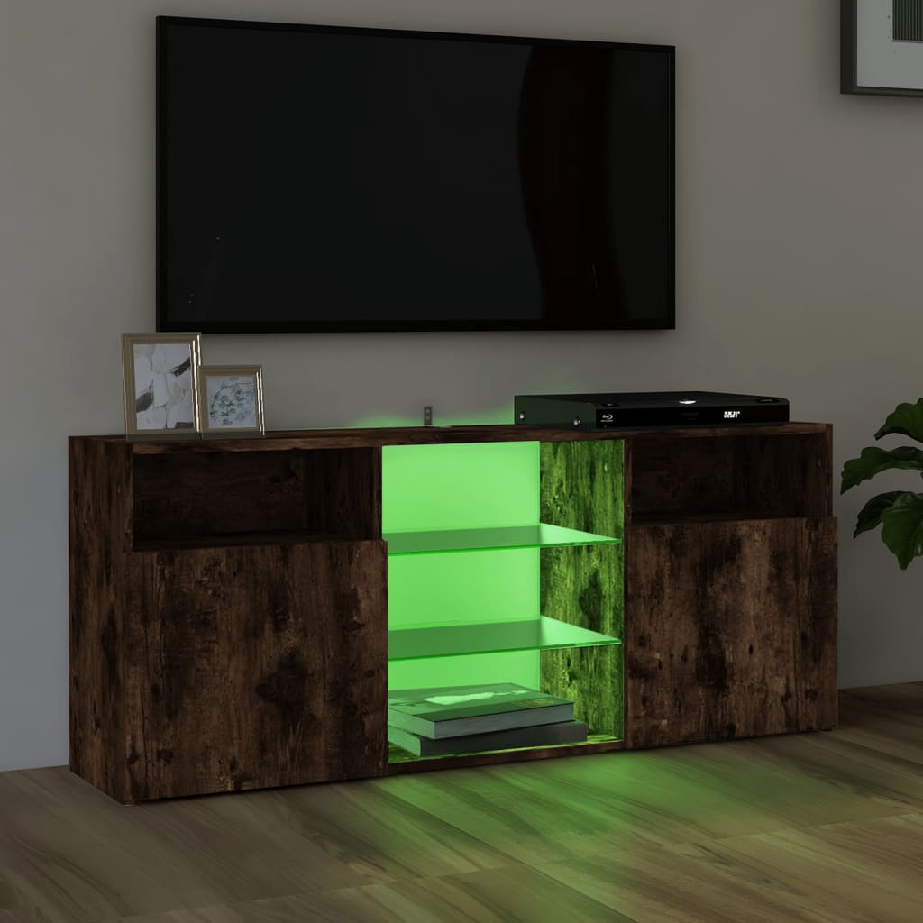 vidaXL TV Cabinet with LED Lights Smoked Oak 120x30x50 cm