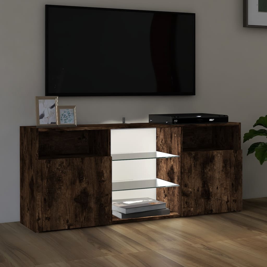 vidaXL TV Cabinet with LED Lights Smoked Oak 120x30x50 cm