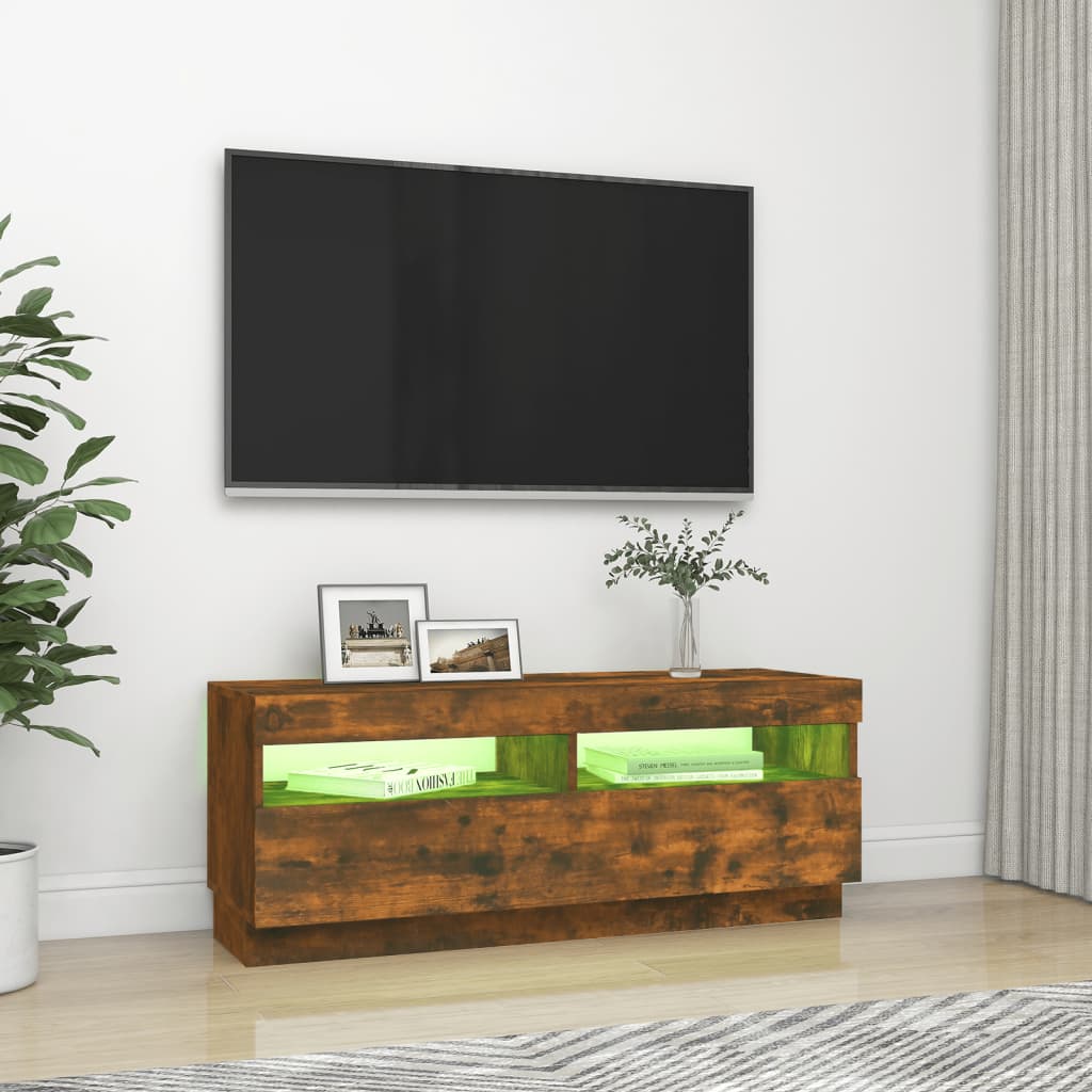 vidaXL TV Cabinet with LED Lights Smoked Oak 100x35x40 cm