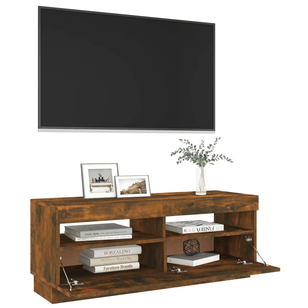 vidaXL TV Cabinet with LED Lights Smoked Oak 100x35x40 cm