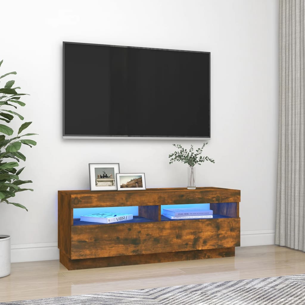 vidaXL TV Cabinet with LED Lights Smoked Oak 100x35x40 cm