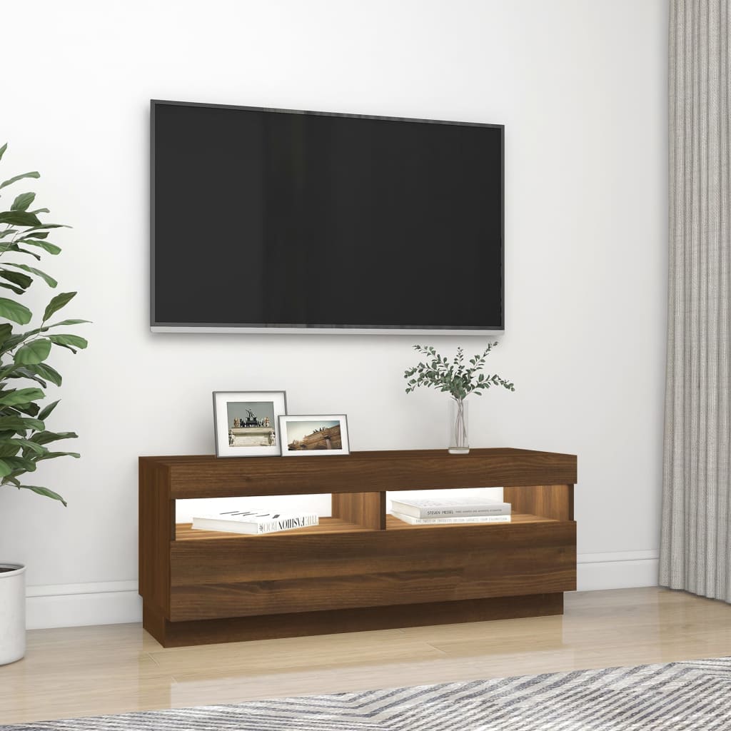 vidaXL TV Cabinet with LED Lights Brown Oak 100x35x40 cm