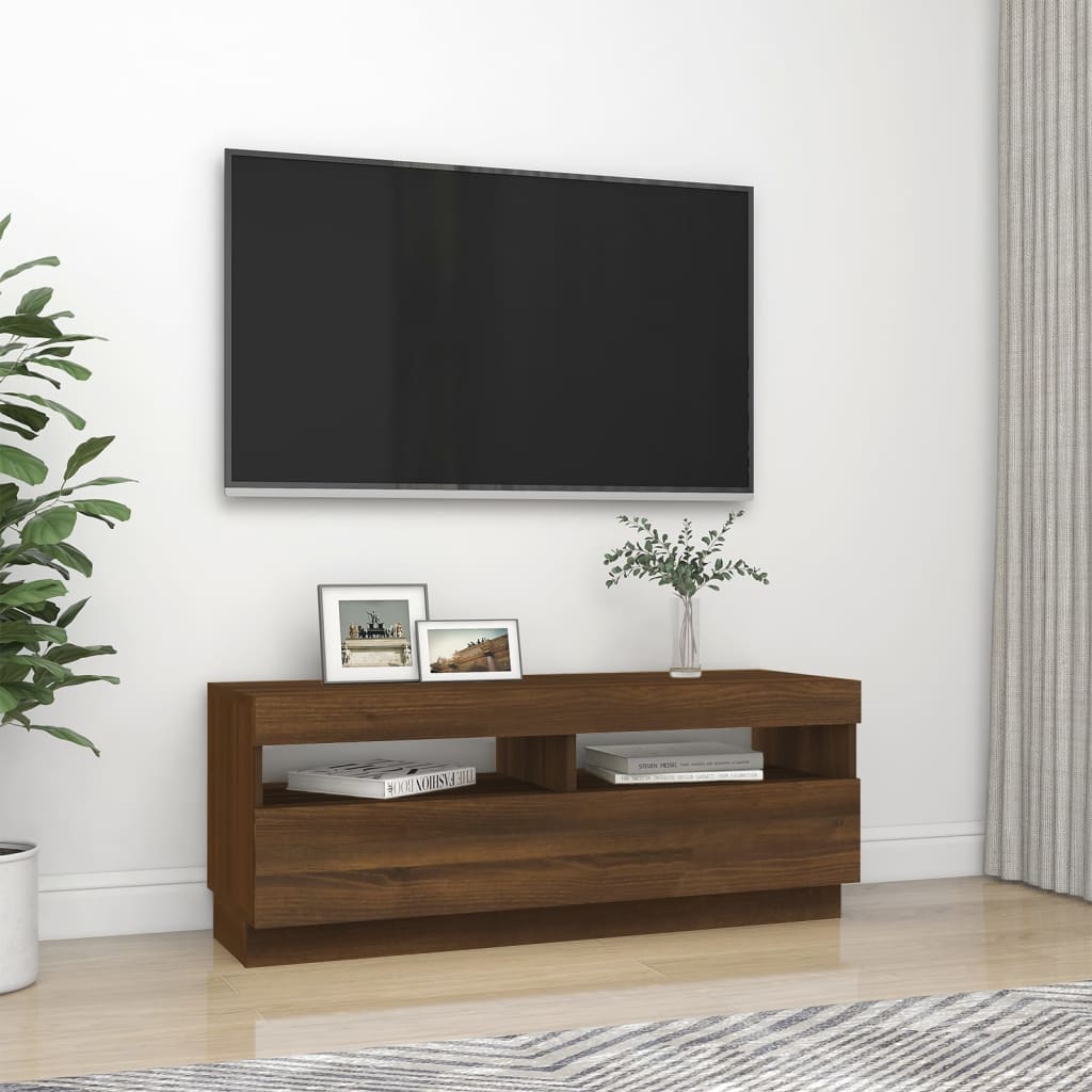 vidaXL TV Cabinet with LED Lights Brown Oak 100x35x40 cm