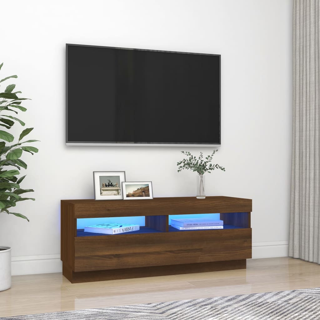 vidaXL TV Cabinet with LED Lights Brown Oak 100x35x40 cm