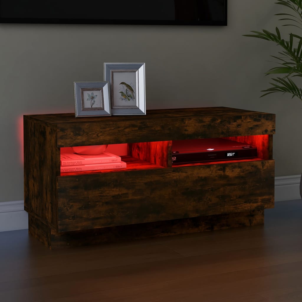 vidaXL TV Cabinet with LED Lights Smoked Oak 80x35x40 cm