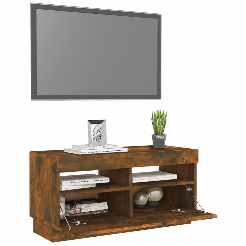 vidaXL TV Cabinet with LED Lights Smoked Oak 80x35x40 cm