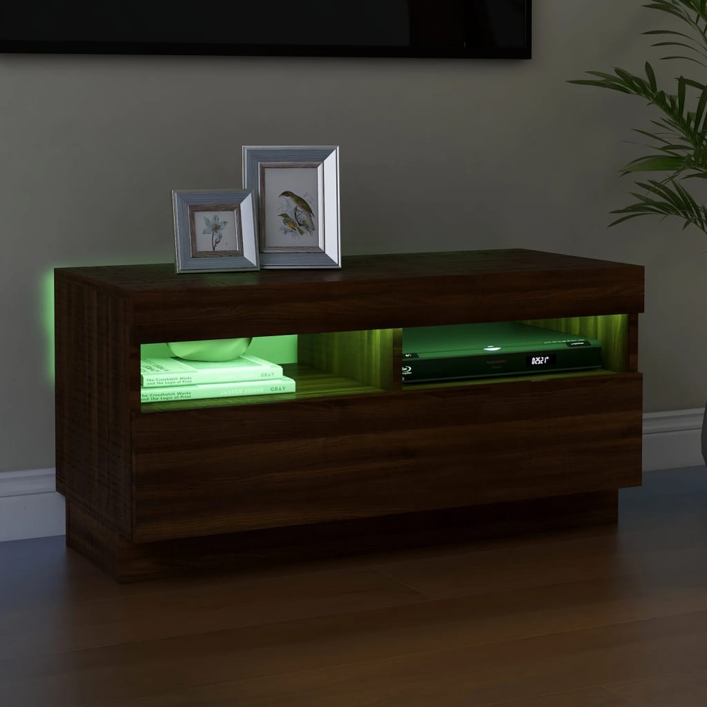 vidaXL TV Cabinet with LED Lights Brown Oak 80x35x40 cm