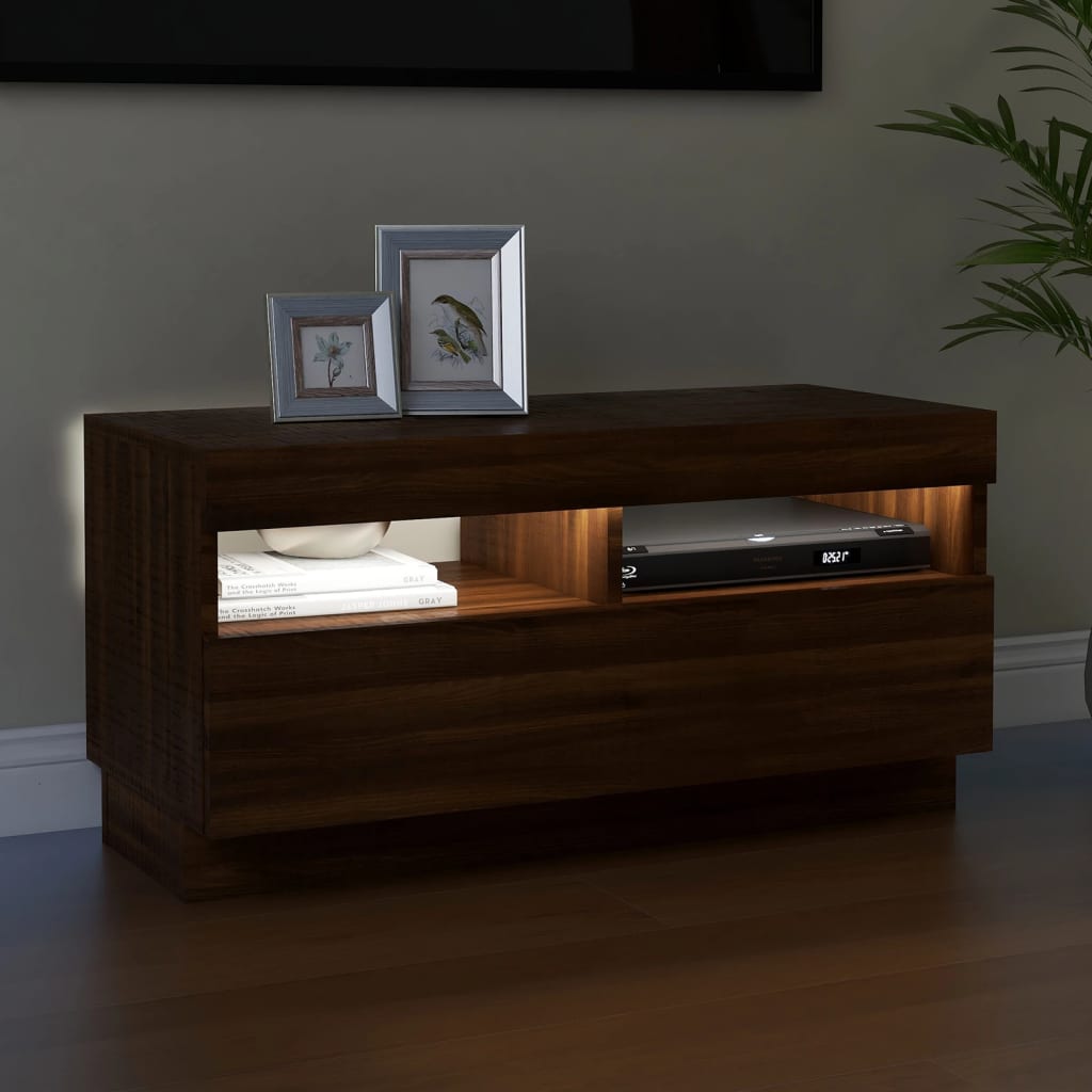 vidaXL TV Cabinet with LED Lights Brown Oak 80x35x40 cm