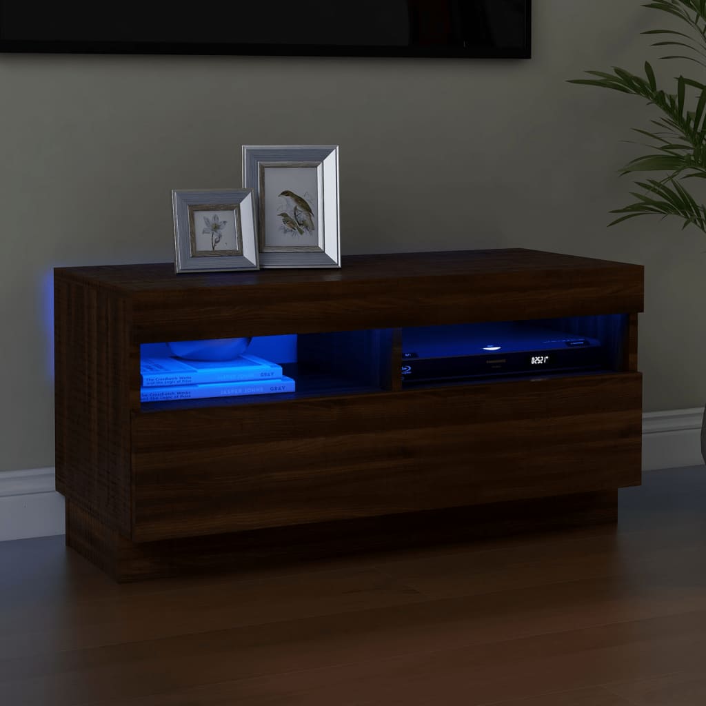 vidaXL TV Cabinet with LED Lights Brown Oak 80x35x40 cm