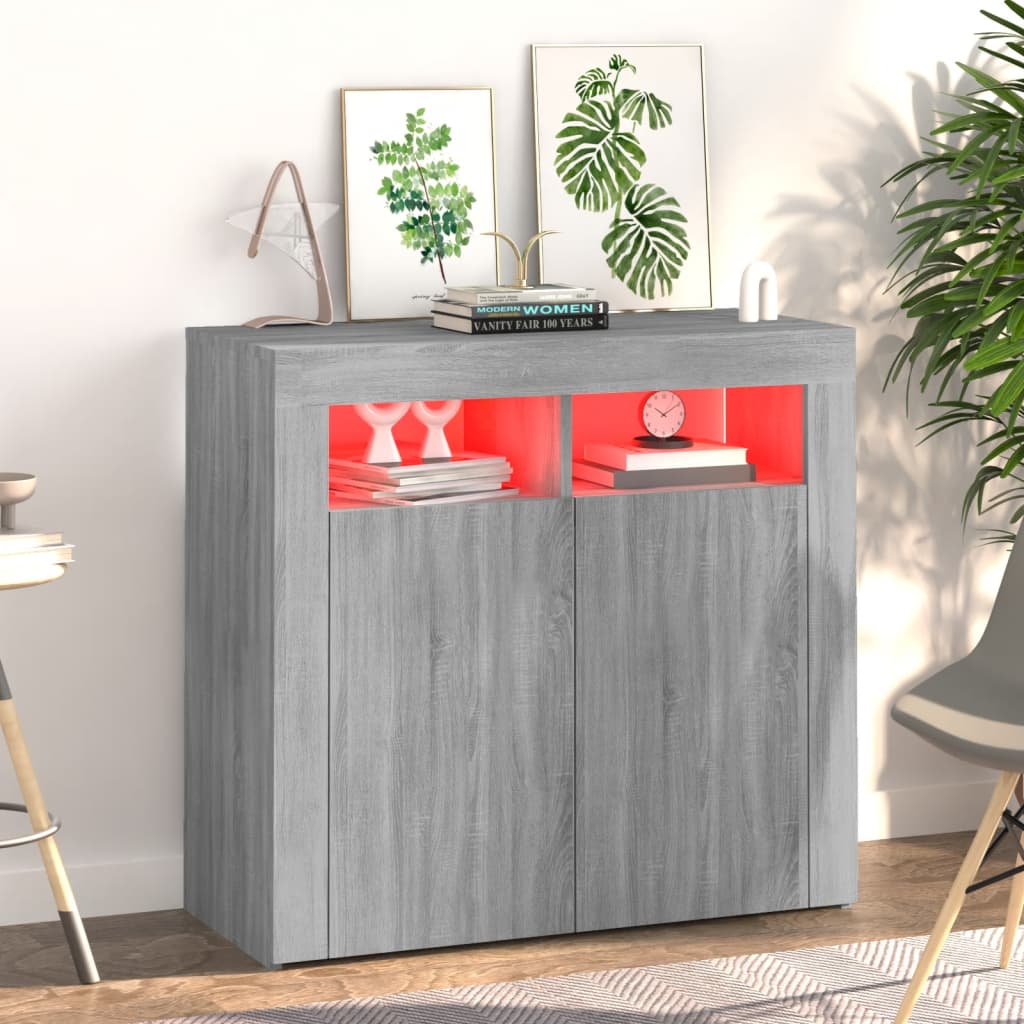 vidaXL Sideboard with LED Lights Grey Sonoma 80x35x75 cm