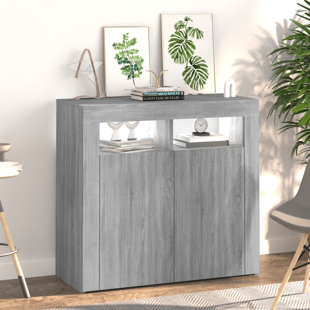 vidaXL Sideboard with LED Lights Grey Sonoma 80x35x75 cm