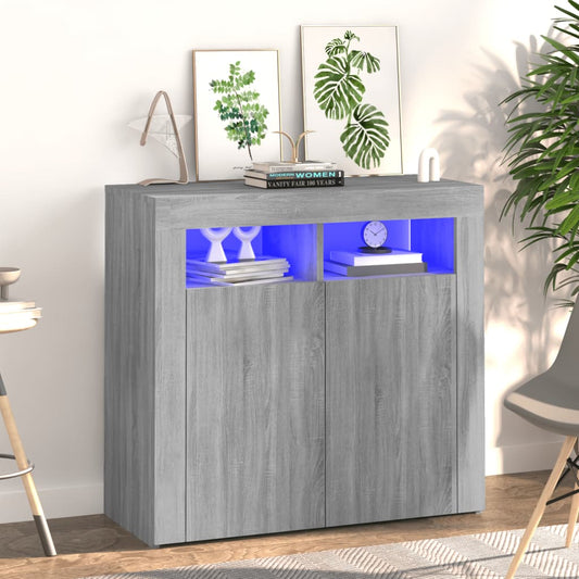 Sideboard with LED Lights Grey Sonoma 80x35x75 cm