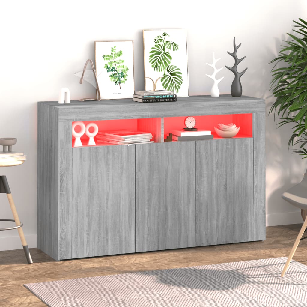 vidaXL Sideboard with LED Lights Grey Sonoma 115.5x30x75 cm