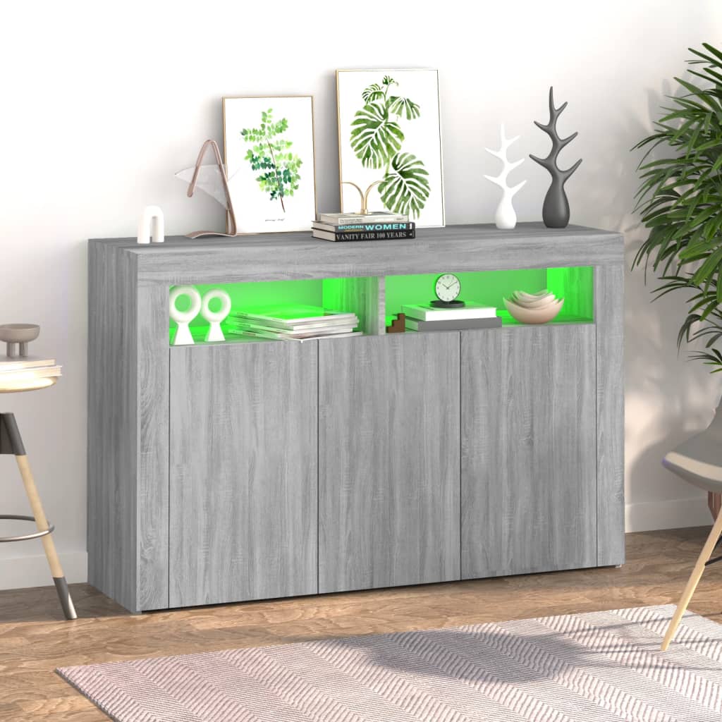 vidaXL Sideboard with LED Lights Grey Sonoma 115.5x30x75 cm