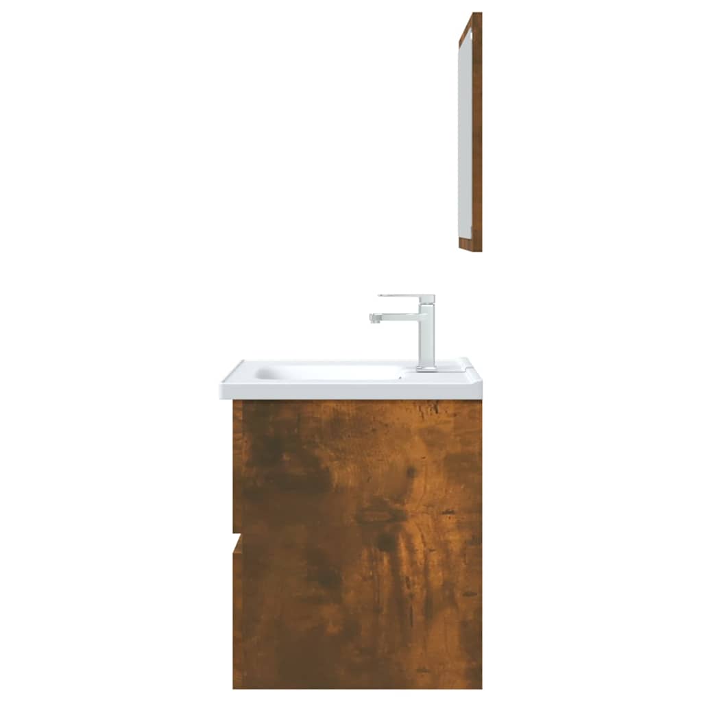 2 Piece Bathroom Furniture Set Smoked Oak Engineered Wood