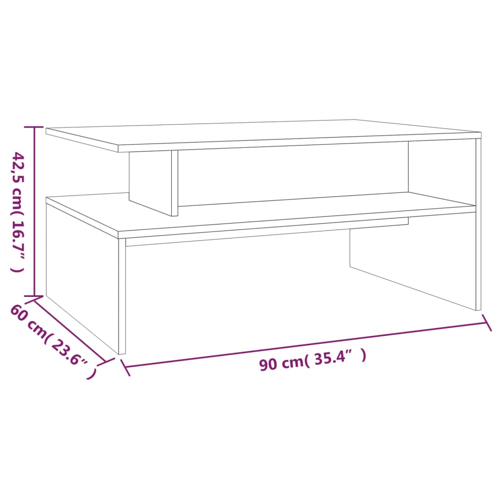 vidaXL Coffee Table Grey Sonoma 90x60x42,5 cm Engineered Wood