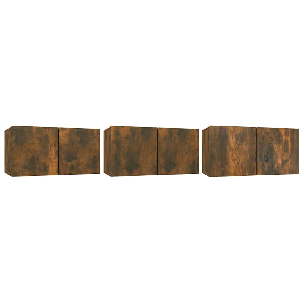 TV Cabinet Set Wall-mounted 3 pcs Brown Engineered Wood