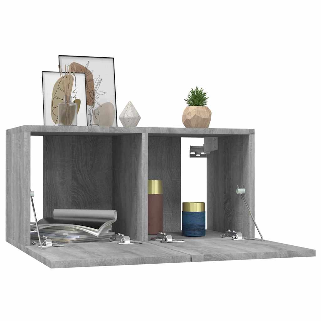 TV Cabinet Set Wall-mounted 3 pcs Grey Engineered Wood