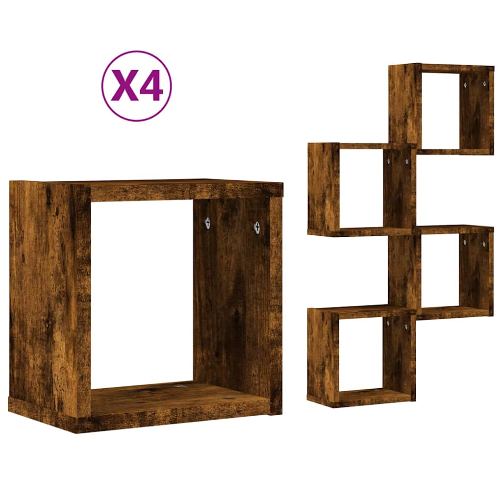 Wall Shelves Wall-Mounted 4 pcs Smoked Oak 26 x 15 x 26 cm