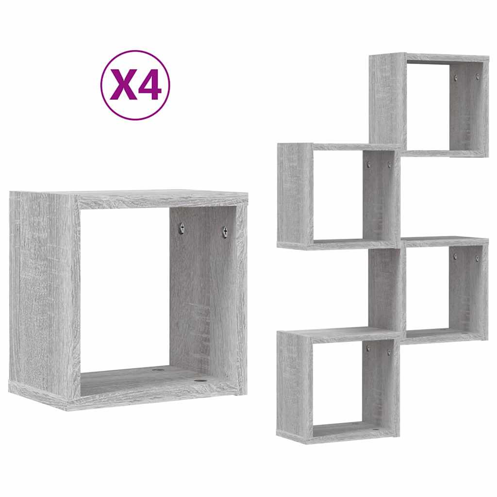 Wall Shelves Wall-Mounted 4 pcs Grey Sonoma 26 x 15 x 26 cm