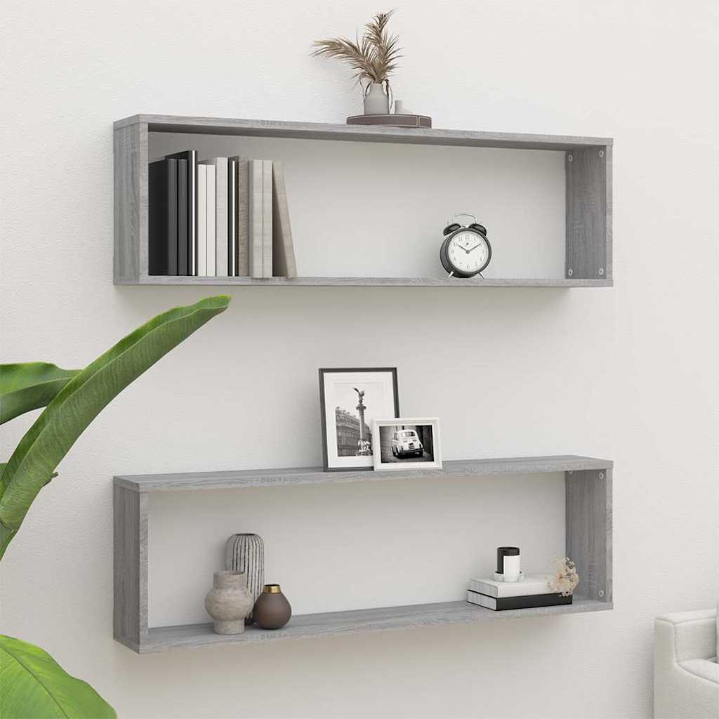 Wall Cube Shelves 2 pcs Grey Sonoma 100x15x30cm Engineered Wood