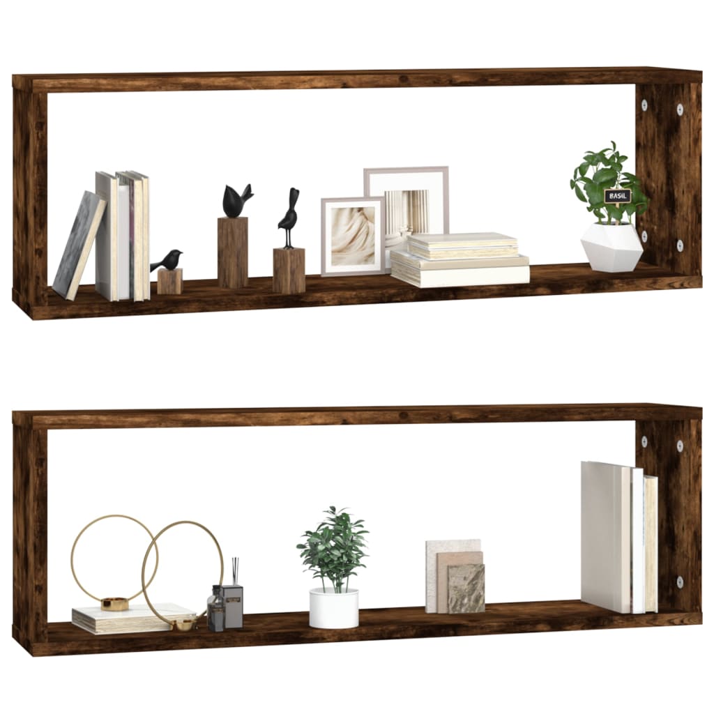 Wall Cube Shelves 2 pcs Smoked Oak 80x15x26.5 cm Engineered Wood