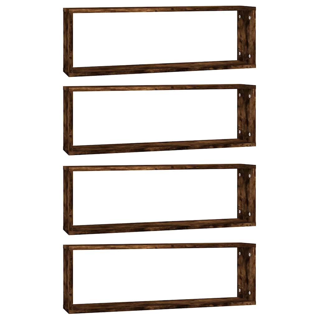 Wall Cube Shelves 4 pcs Smoked Oak 80x15x26.5cm Engineered Wood