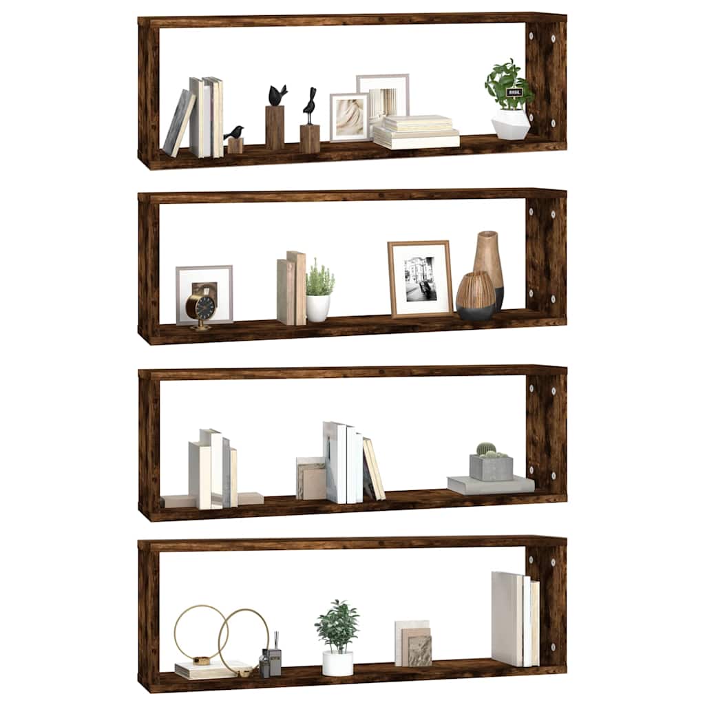 Wall Cube Shelves 4 pcs Smoked Oak 80x15x26.5cm Engineered Wood