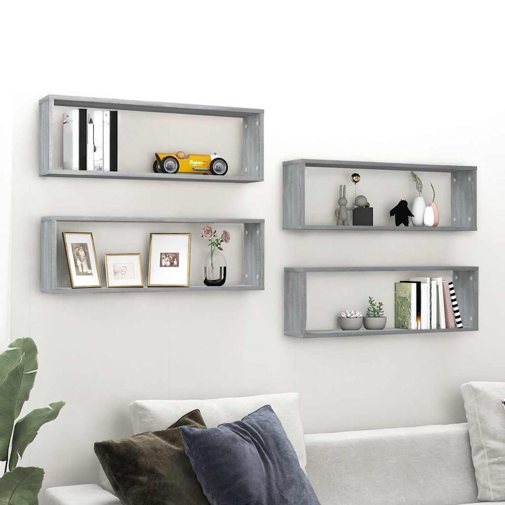 Wall Cube Shelves 4 pcs Grey Sonoma 80x15x26.5 cm