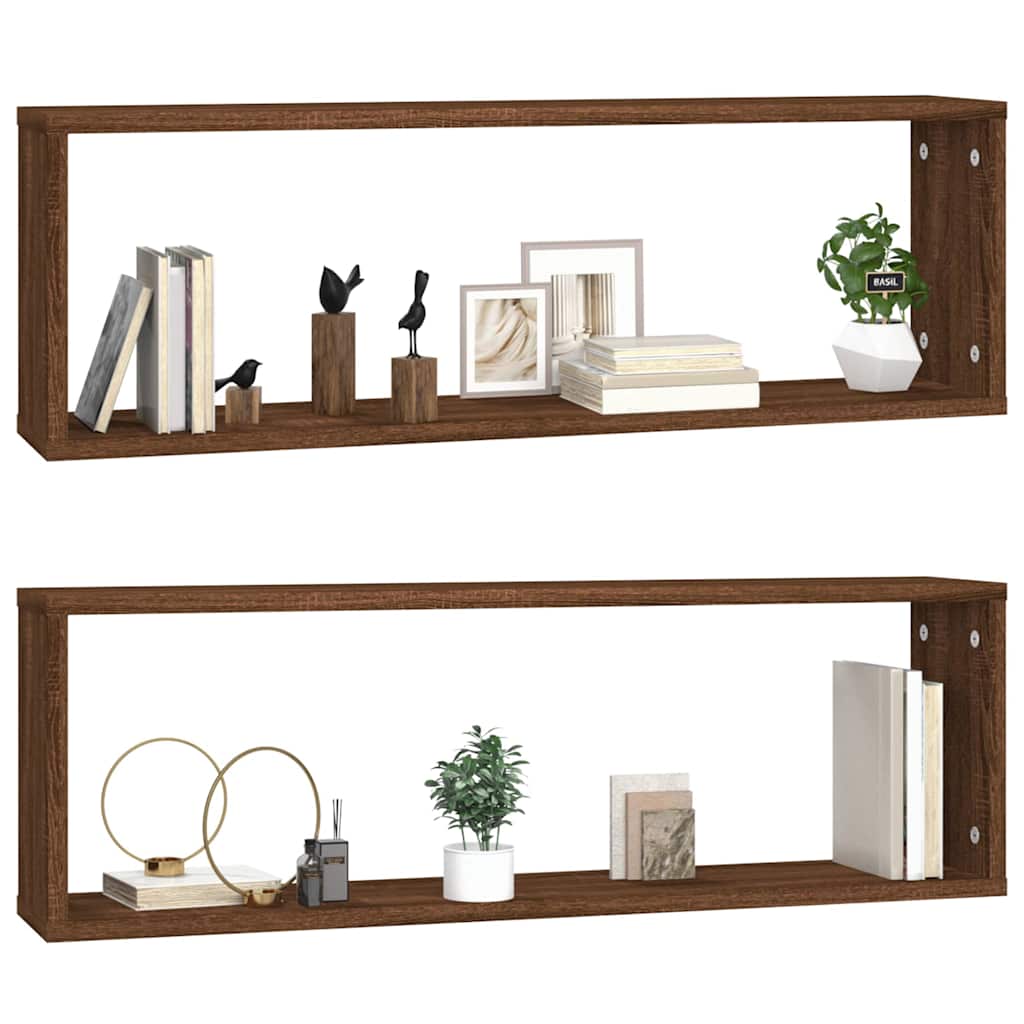 Wall Cube Shelves 2 pcs Brown Oak 80x15x26,5 cm Engineered Wood