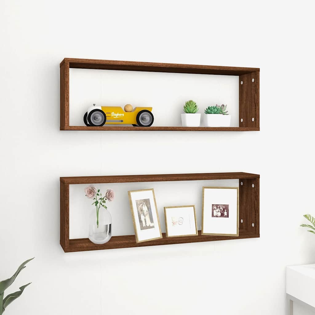 Wall Cube Shelves 2 pcs Brown Oak 80x15x26,5 cm Engineered Wood