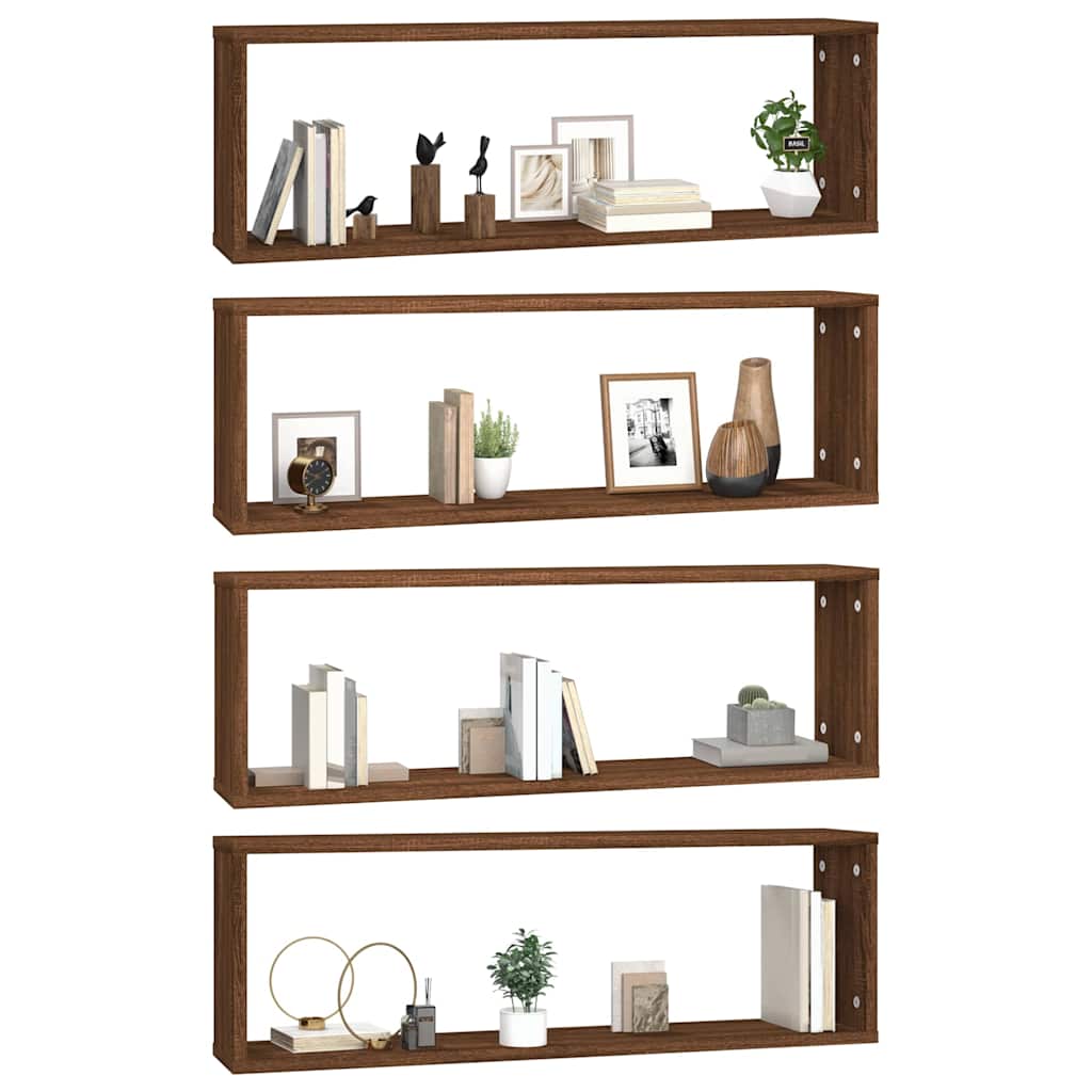 Wall Cube Shelves 4 pcs Brown Oak 80x15x26,5 cm Engineered Wood