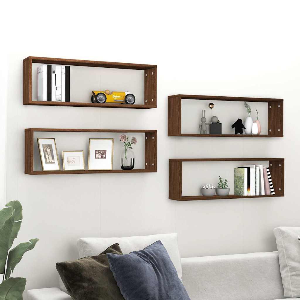 Wall Cube Shelves 4 pcs Brown Oak 80x15x26,5 cm Engineered Wood