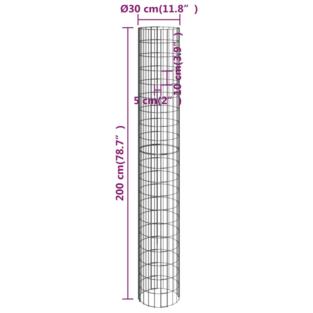 vidaXL Circular Gabion Pole Galvanised Steel Ø30x200 cm