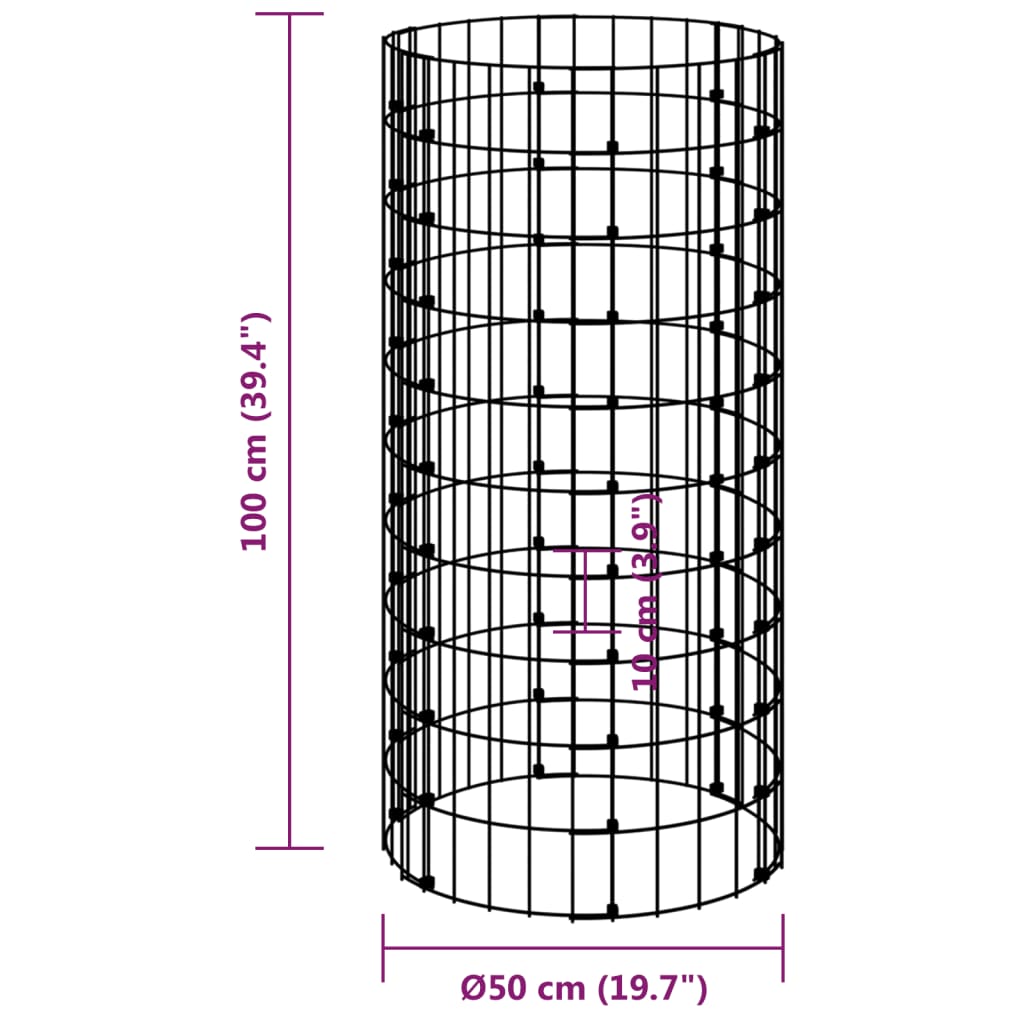 vidaXL Circular Gabion Pole Galvanised Steel Ø50x100 cm