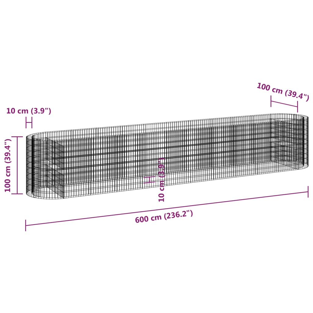 vidaXL Gabion Raised Bed Galvanised Iron 600x100x100 cm